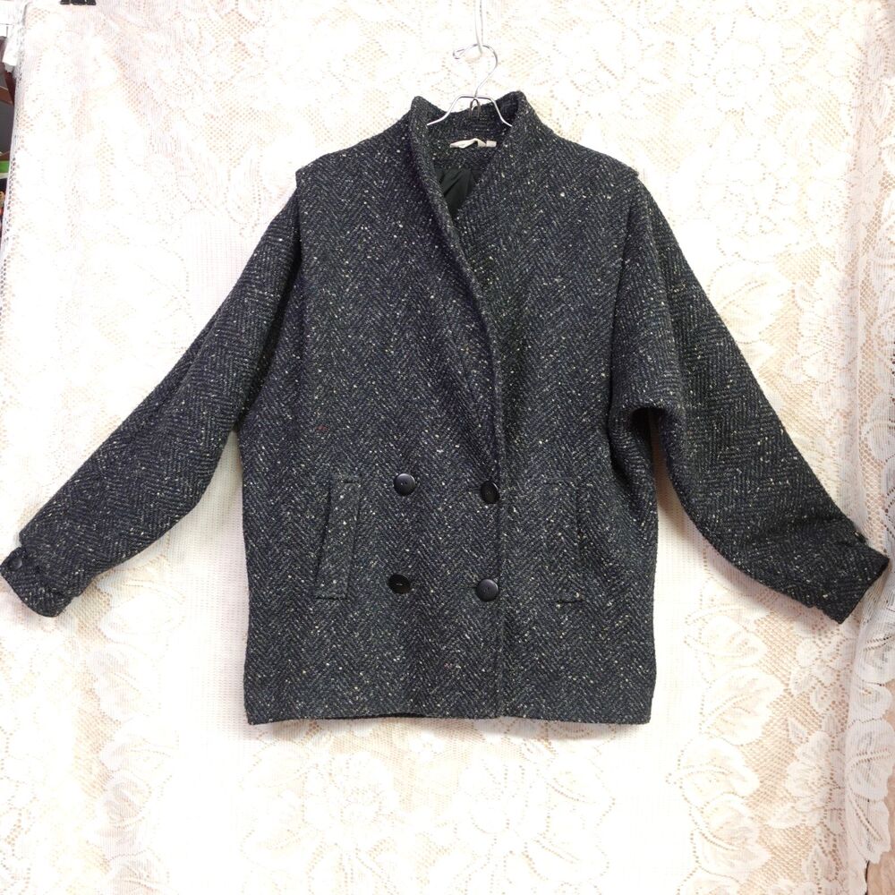 Braetan Womens Sz 12 Vintage Dolman Sleeve Shawl Collar Coat Wool Blend Academia